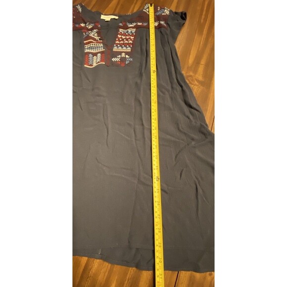 Boho Navy Blue Dress Embroidered Boho Sz Medium Peasant Hippie Short Sleeve Midi - Picture 13 of 16